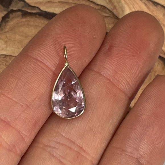 2.9CT Natural Cotton Candy Pink Tourmaline Pear Shape Solid 14K Yellow G 19x10mm - Picture 4 of 5